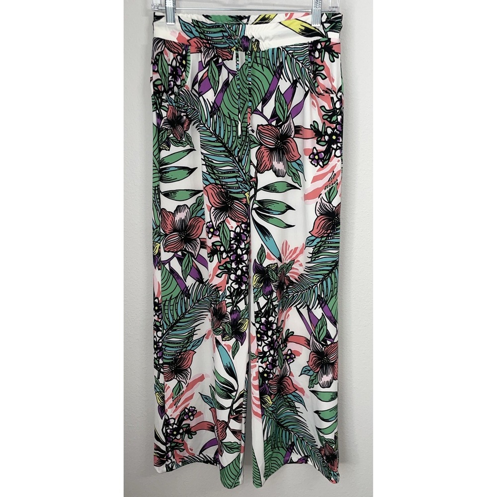 Beach Break‎ Pants Womens Sz M Polyester Blend Wide Leg Tropical Print Comfy